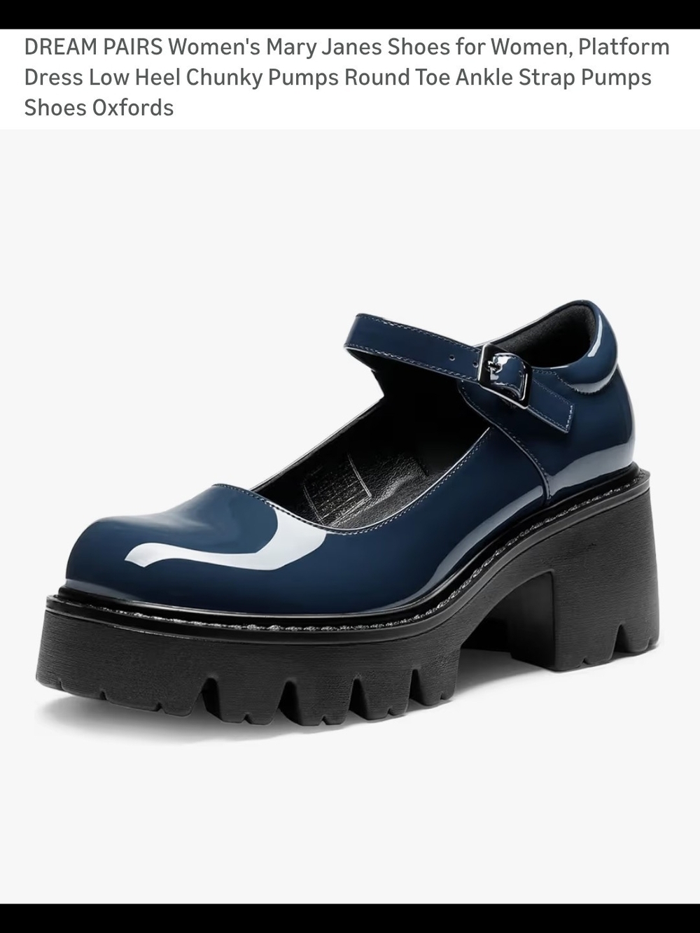 DREAM PAIRS Navy Patent Mary Jane Platform Heels
